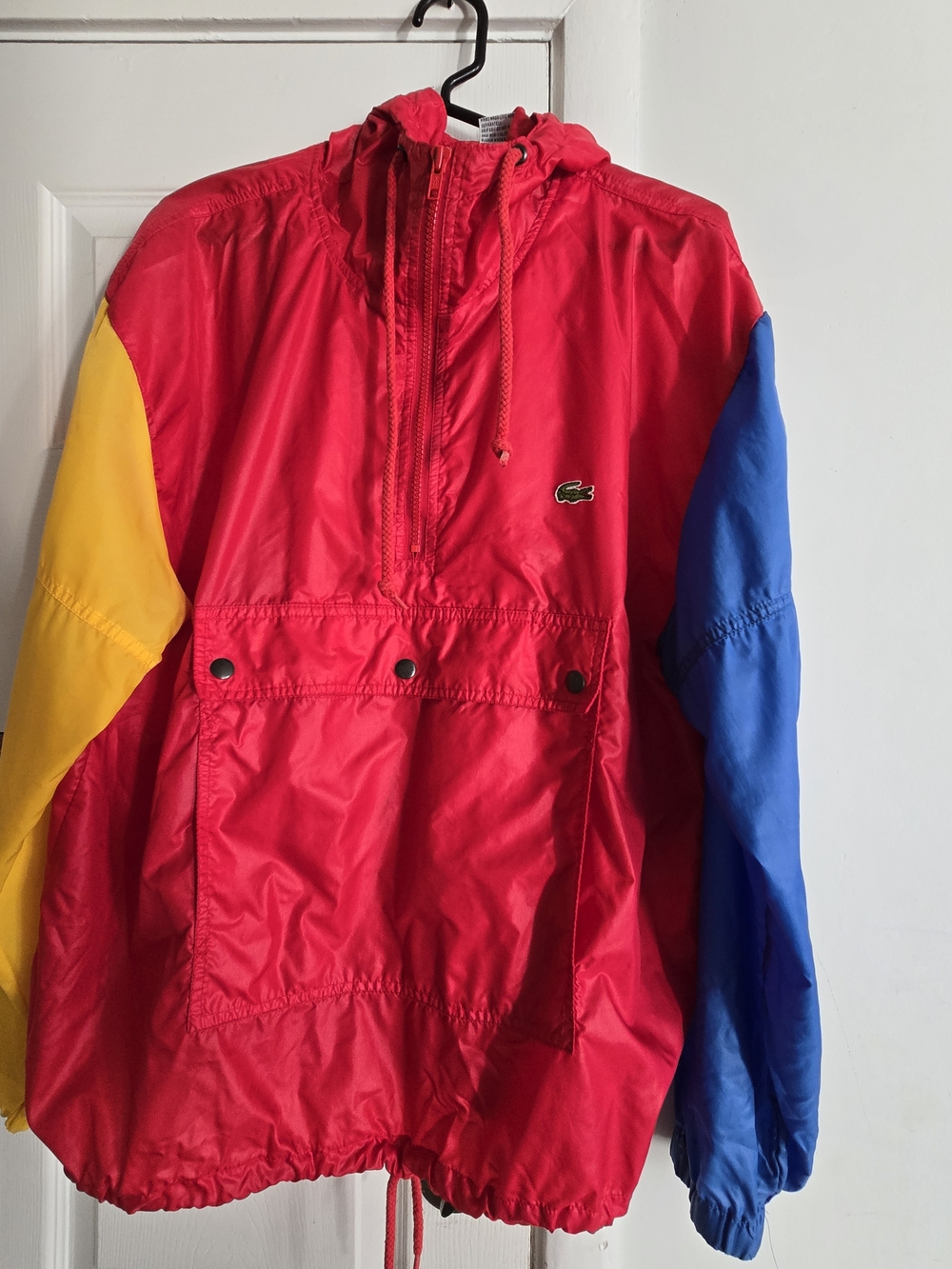 Lacoste Bright Colorblock Hooded Windbreaker — Red, Yellow & Blue